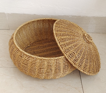 Dome-Shaped Knitted Rattan Basket with Lid