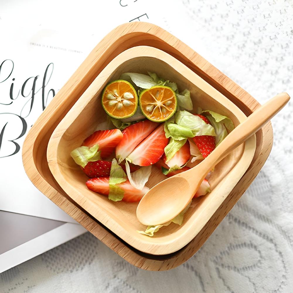 Natural Wood Square Bowl