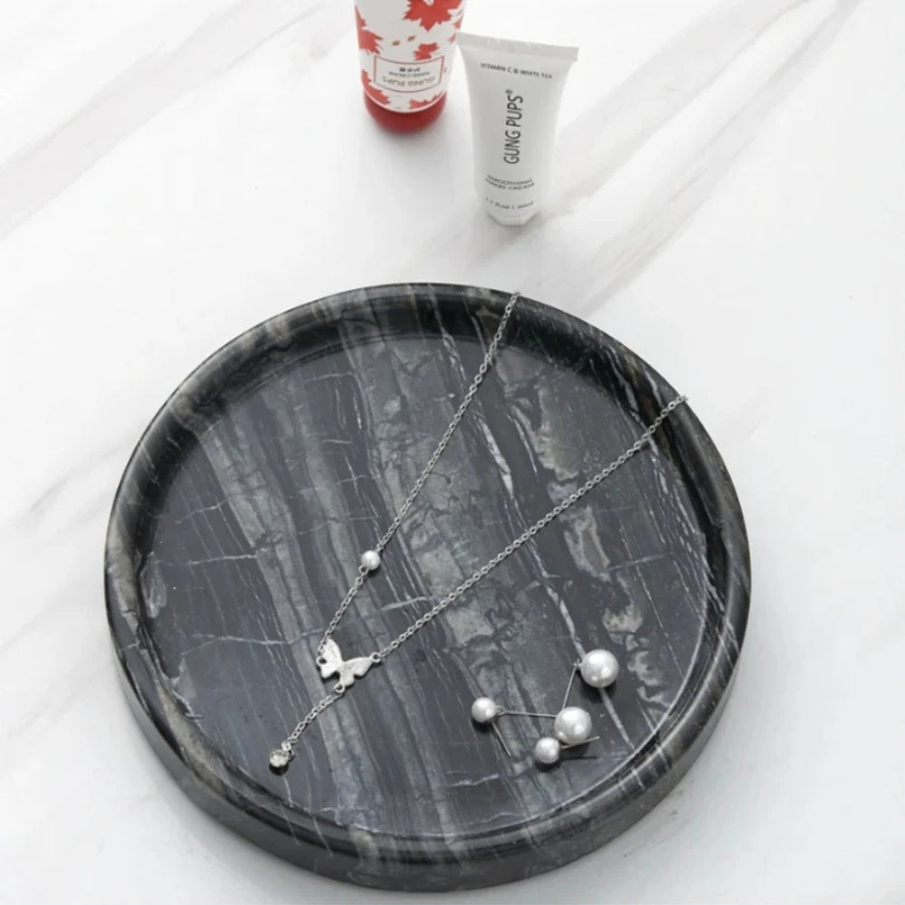 Circular Black Marble Jewellery Tray