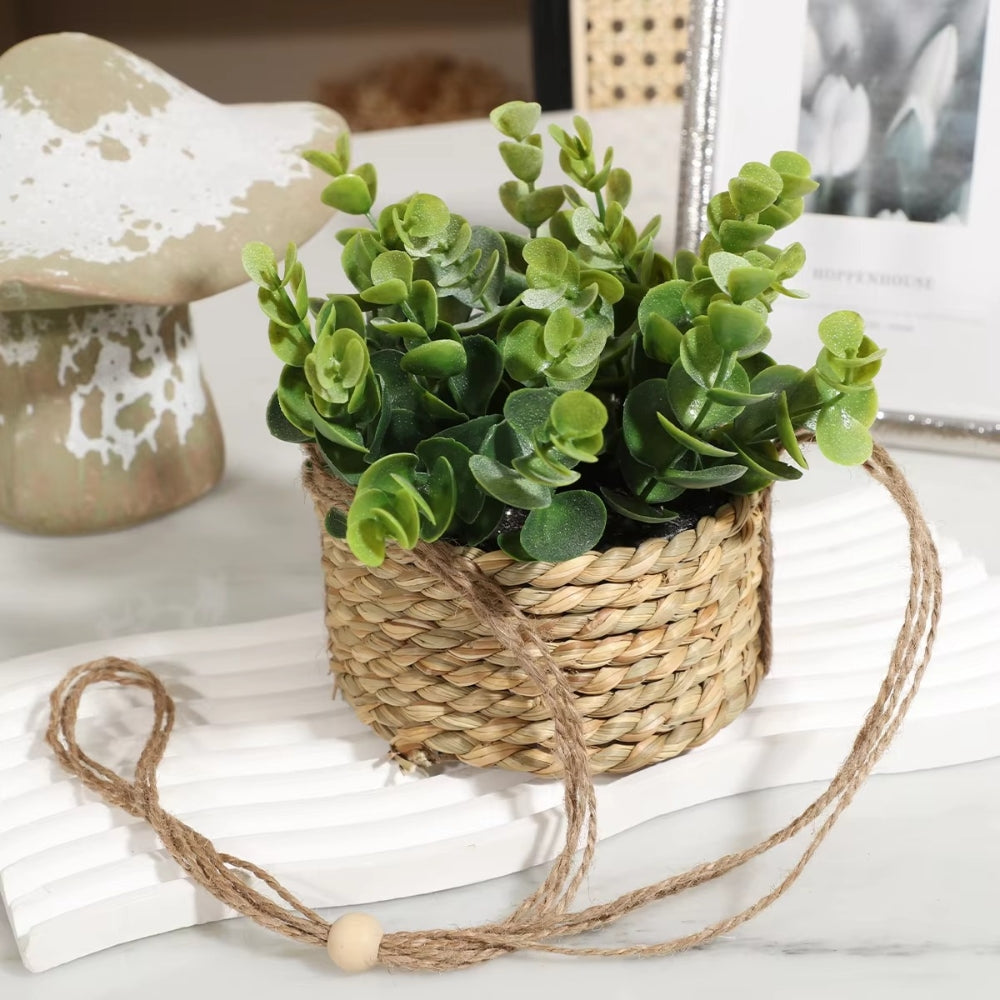 Leafara Hanging Artificial Plant In Woven Basket Pot