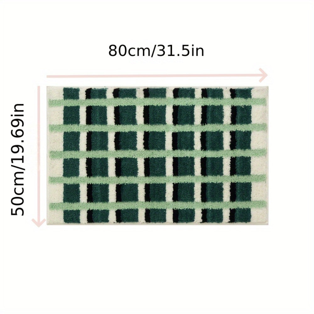Moss Green Geometric Flock Bath Mat