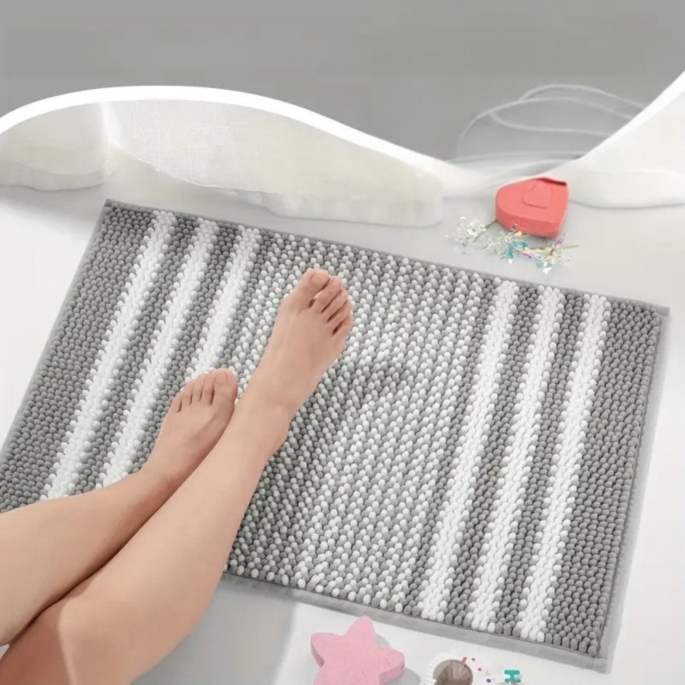 Pebble-Knit Striped Chenille Bath Mat