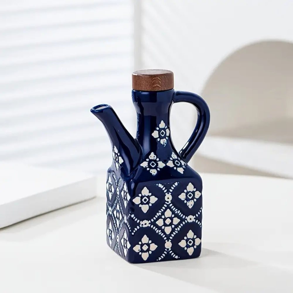 Talavera Ceramic Wooden Lid Oil Dispenser Bottle