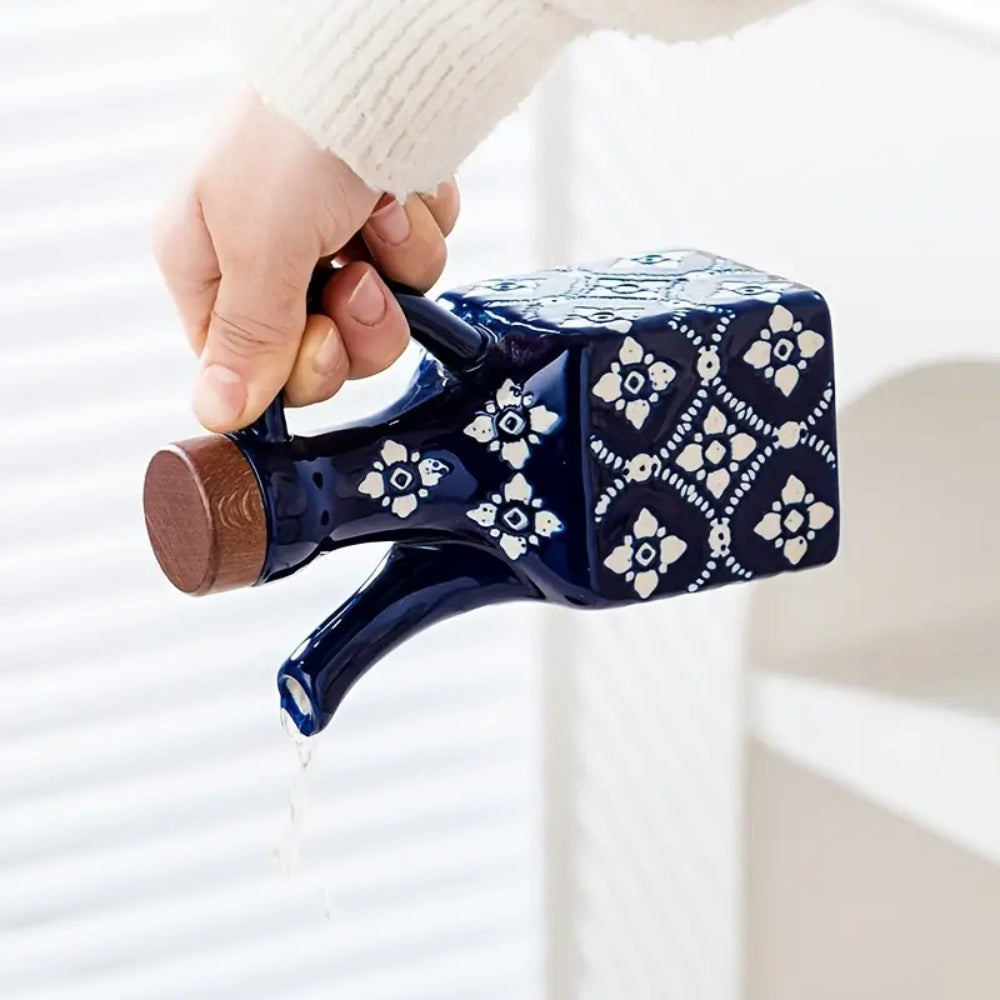 Talavera Ceramic Wooden Lid Oil Dispenser Bottle