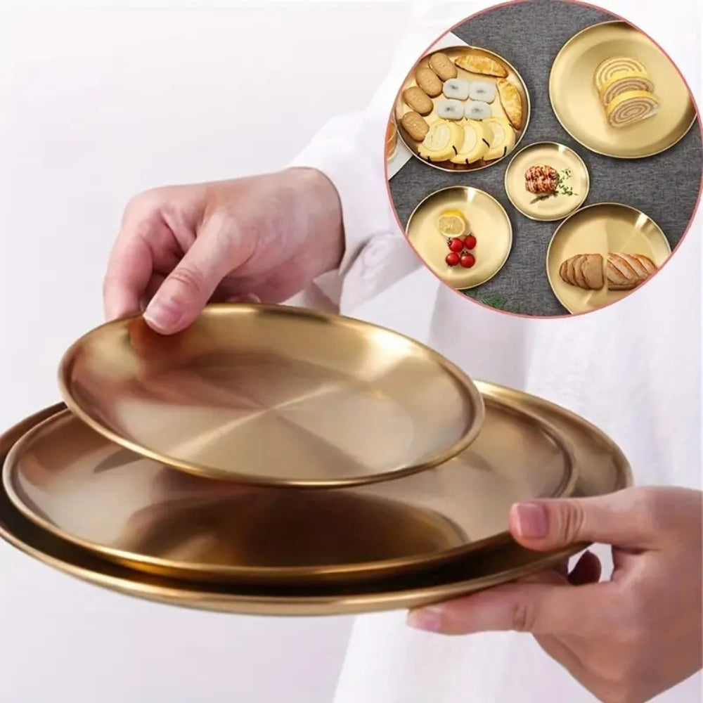 Lustrous Golden Stainless Steel Serving Plates