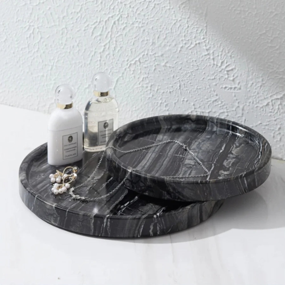 Circular Black Marble Jewellery Tray