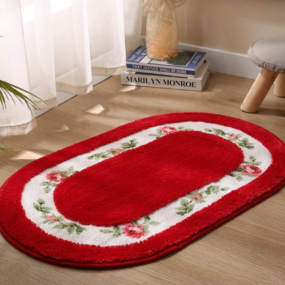 Floral Oval Plush Bath Mat