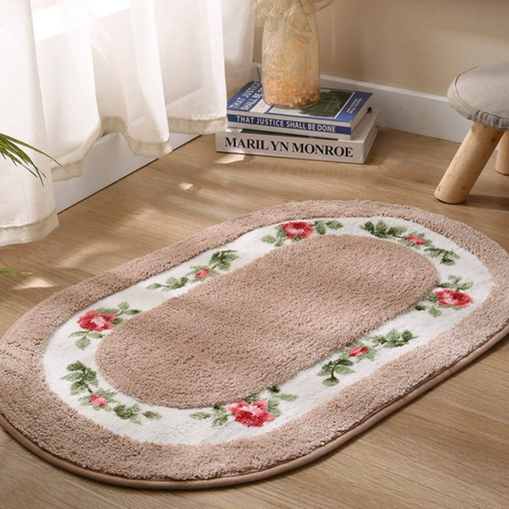 Floral Oval Plush Bath Mat