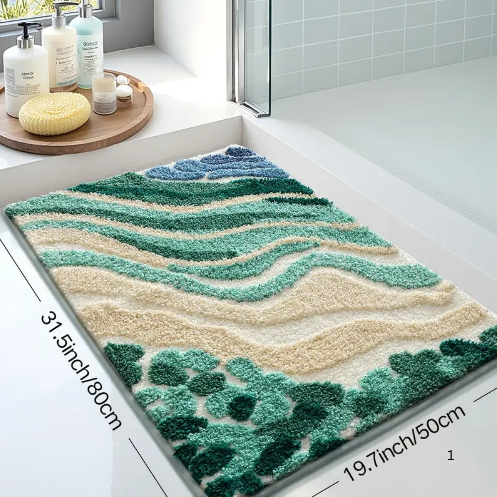 Fluffy Ocean Wavy Pattern Bath Mat