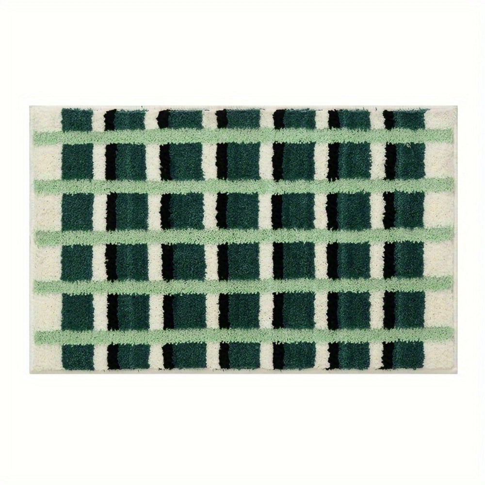 Moss Green Geometric Flock Bath Mat