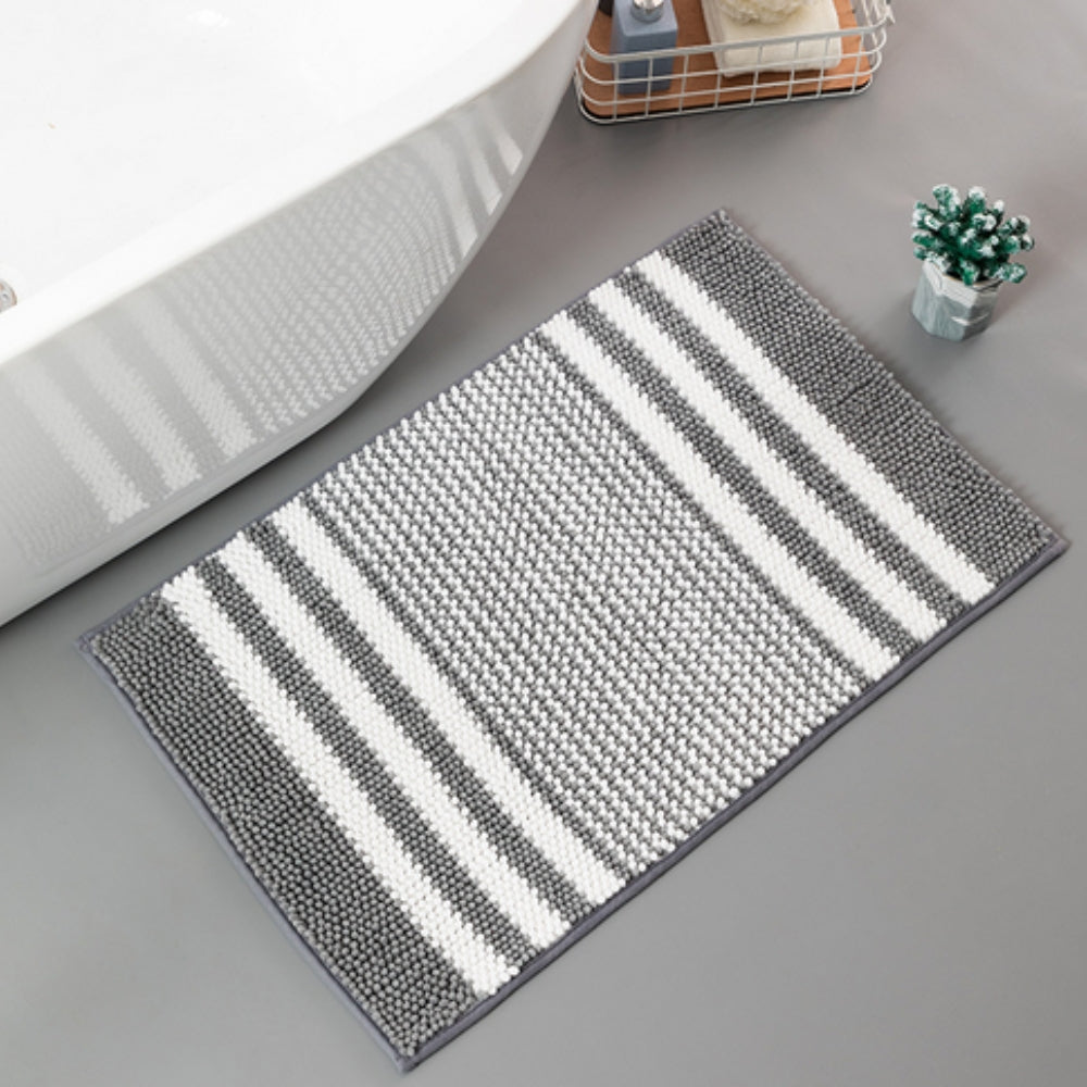 Pebble-Knit Striped Chenille Bath Mat