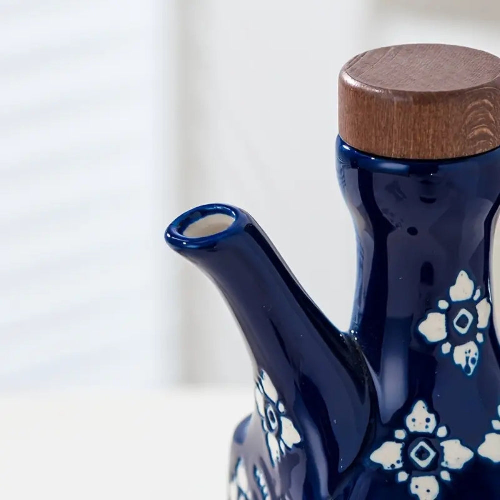Talavera Ceramic Wooden Lid Oil Dispenser Bottle