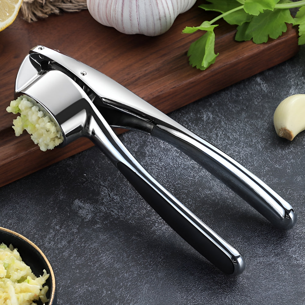 Minimalist Stainless Garlic Squeezer with Non-Slip Handle